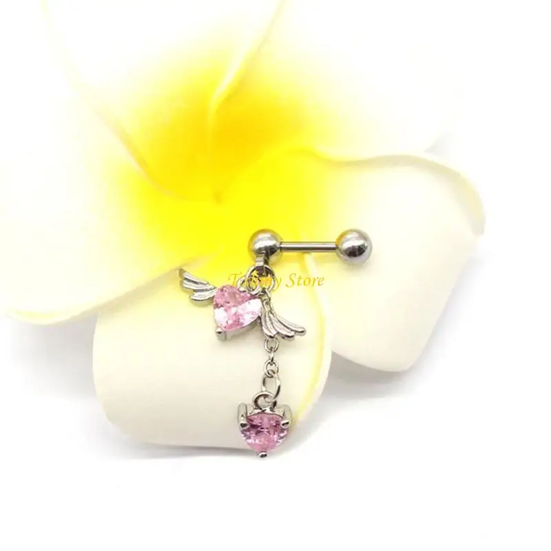 N58F Heart Angel Wings Dangle Earrings Heart Zircon Drop Dangle Earrings Women Ear Cuff Charm Earring for Girl Valentine Gift