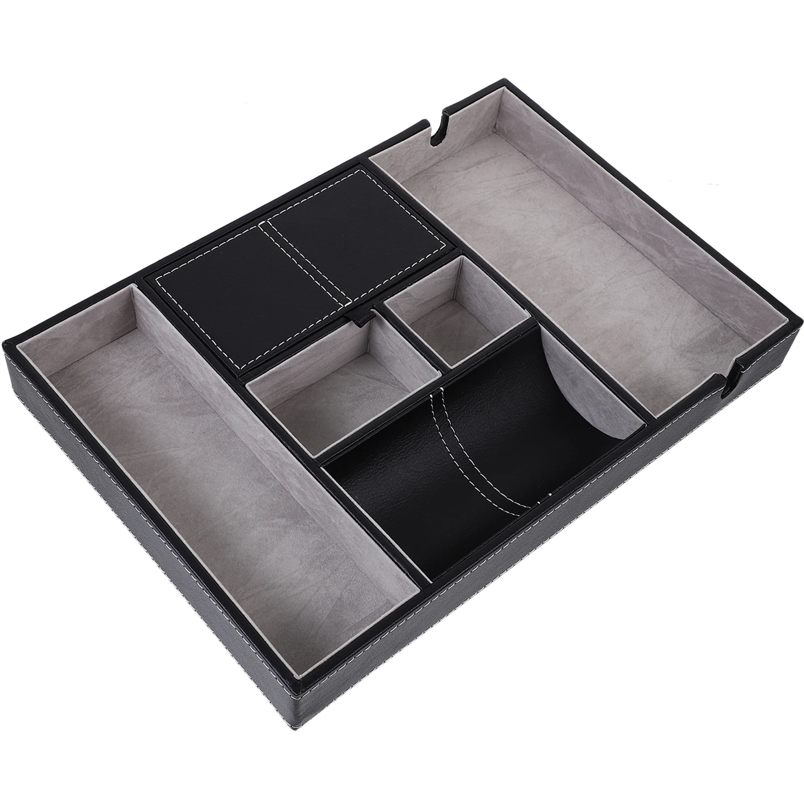 

Multifunctional PU Storage Box Desktop Compartment Storage Case Phone Holder Organizer for Home Office (Black)