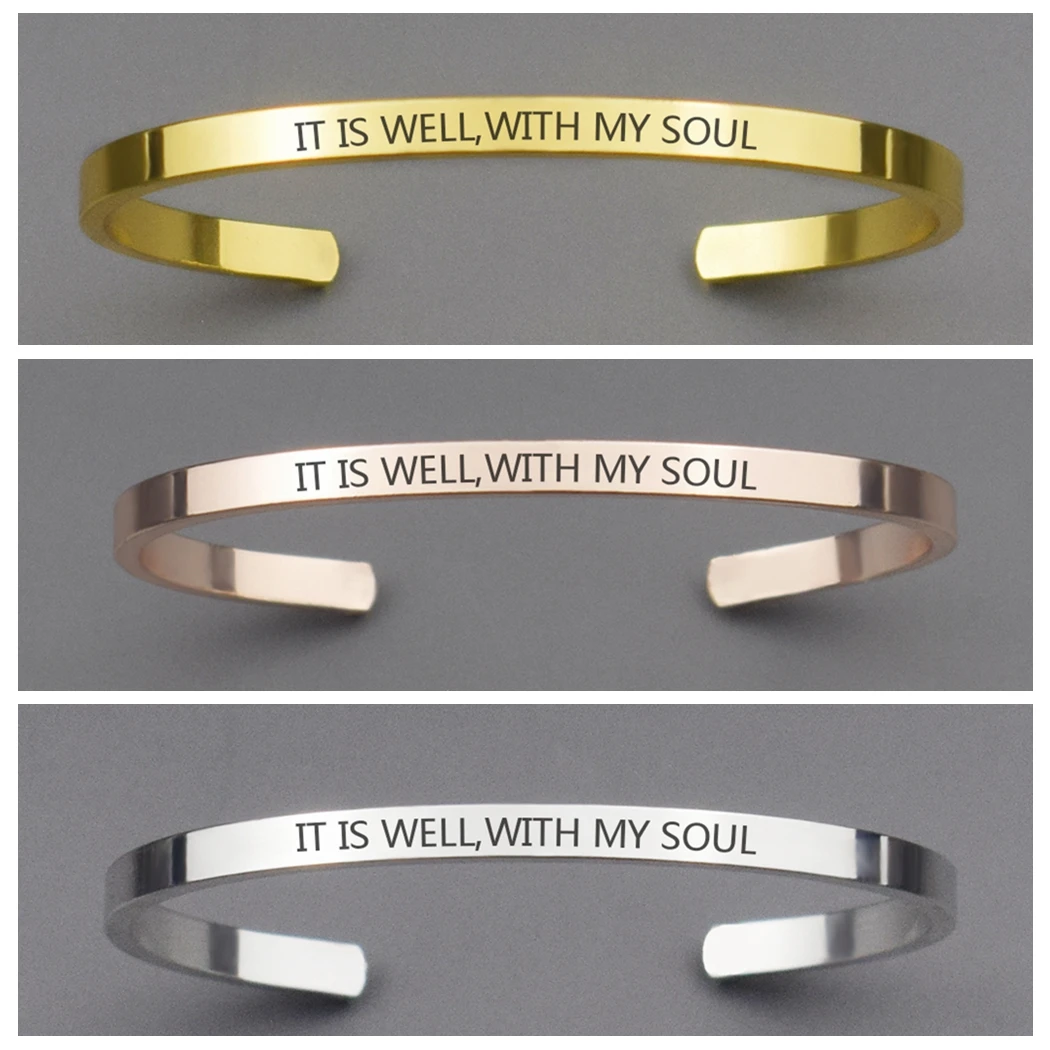 Wisdom Bible Verse It Is Well with MY Soul Bracelet Engraved Bible Copper Alloy Cuff Bracelet Bangle Prayer Bracelet