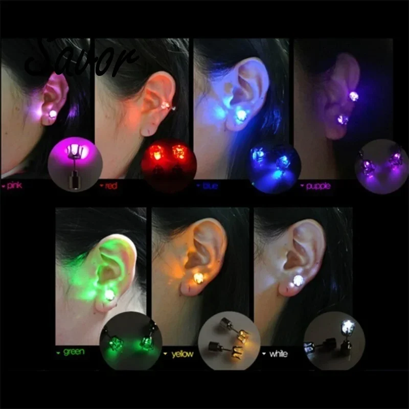 1 Pair Light Up LED Bling Ear Stud Rings Korean of Flash Zircon   Accessories for Party Women Christmas    Glow Stick