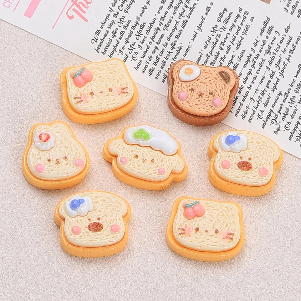 10pcs Cartoon Animal Toast Resin Cabochon Fake Mini Bread DIY Scrapbooking Craft Miniature Dollhouse Accessories