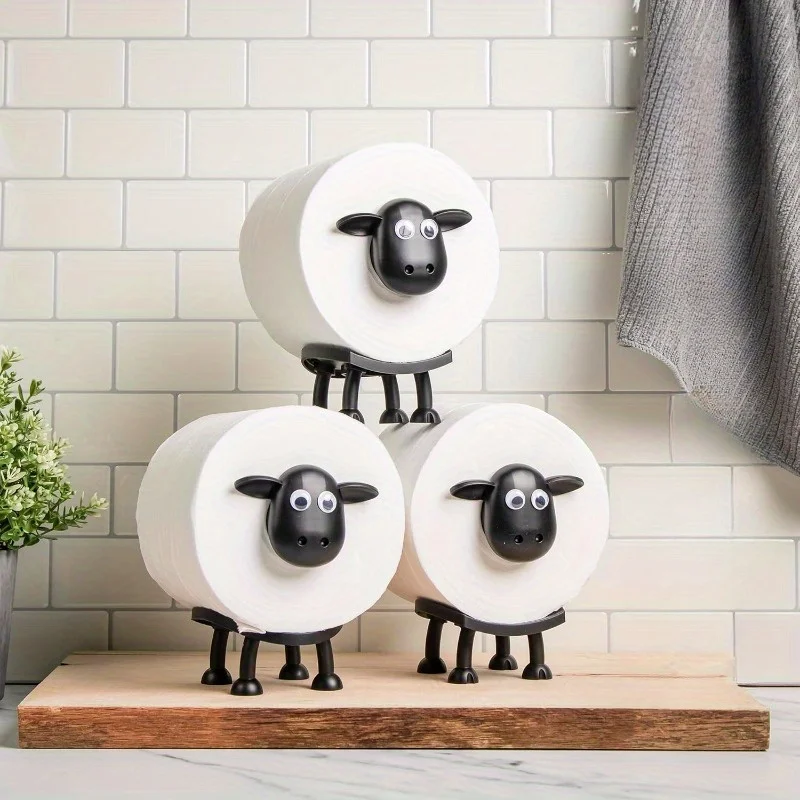 

D2 1-3Pcs Sheep Toilet Roll Holder Funny Toilet Paper Holder Free Standing Bathroom Set 3D Printed Black Sheep Loo Roll Holder