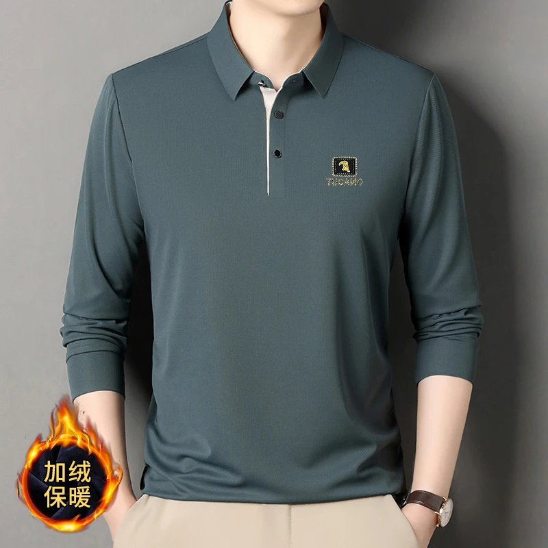 

Spring and Autumn Men's Long Sleeve T-shirt New High End Cotton Collar Polo Base Shirt