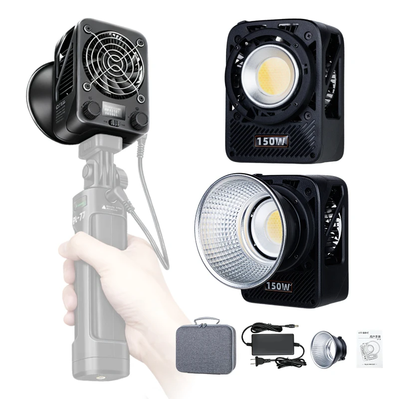 YSKE 150W Portable COB Video Light, 95+ CRI Bi-Color 2700K-6500K with Adapter & Reflector for Studio Photography