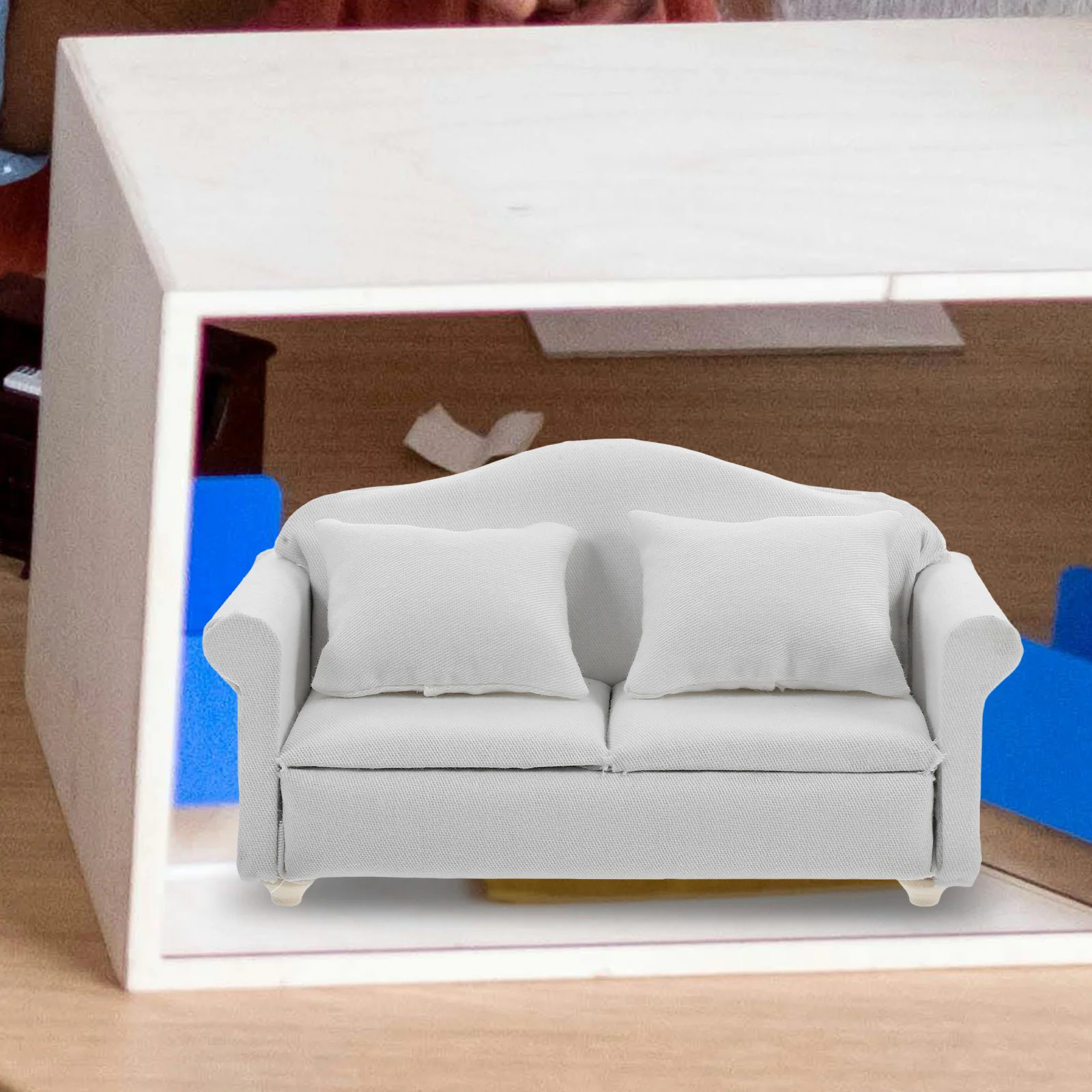 DIY Sofa do domku dla lalek małe domy Mini meble tkanina miniaturowa mikro scena mała