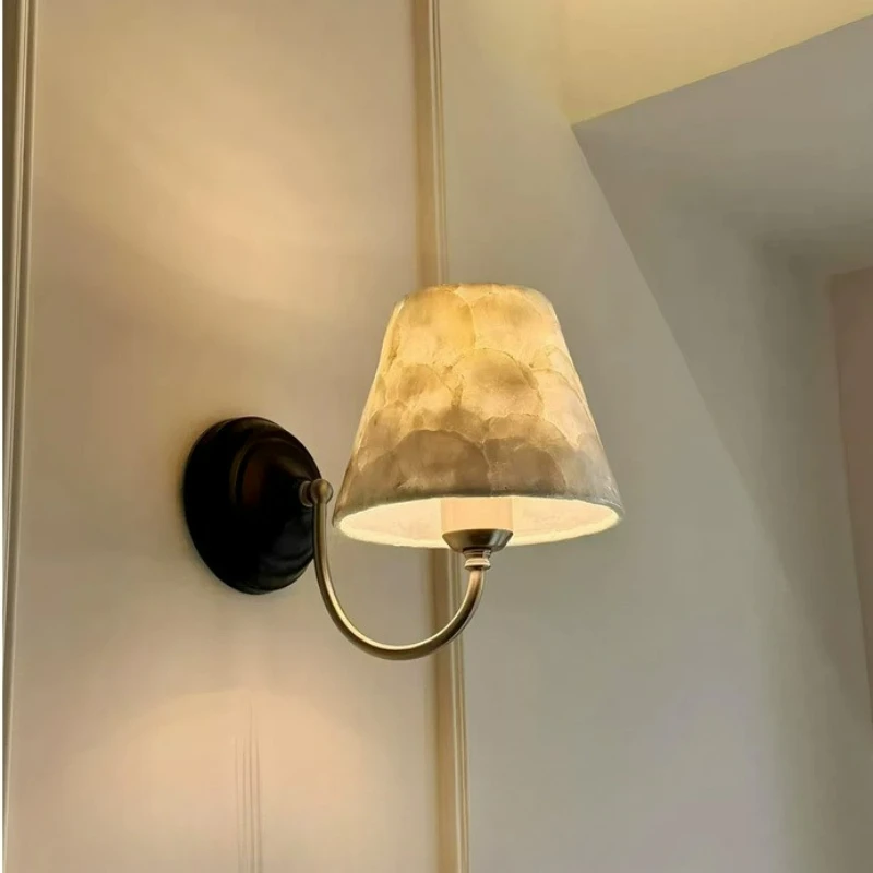 American Retro Style Shell Slice Premium Ambient Wall Lamp Bedside Lighting for Bedroom Corridor Background Decoration Led Home