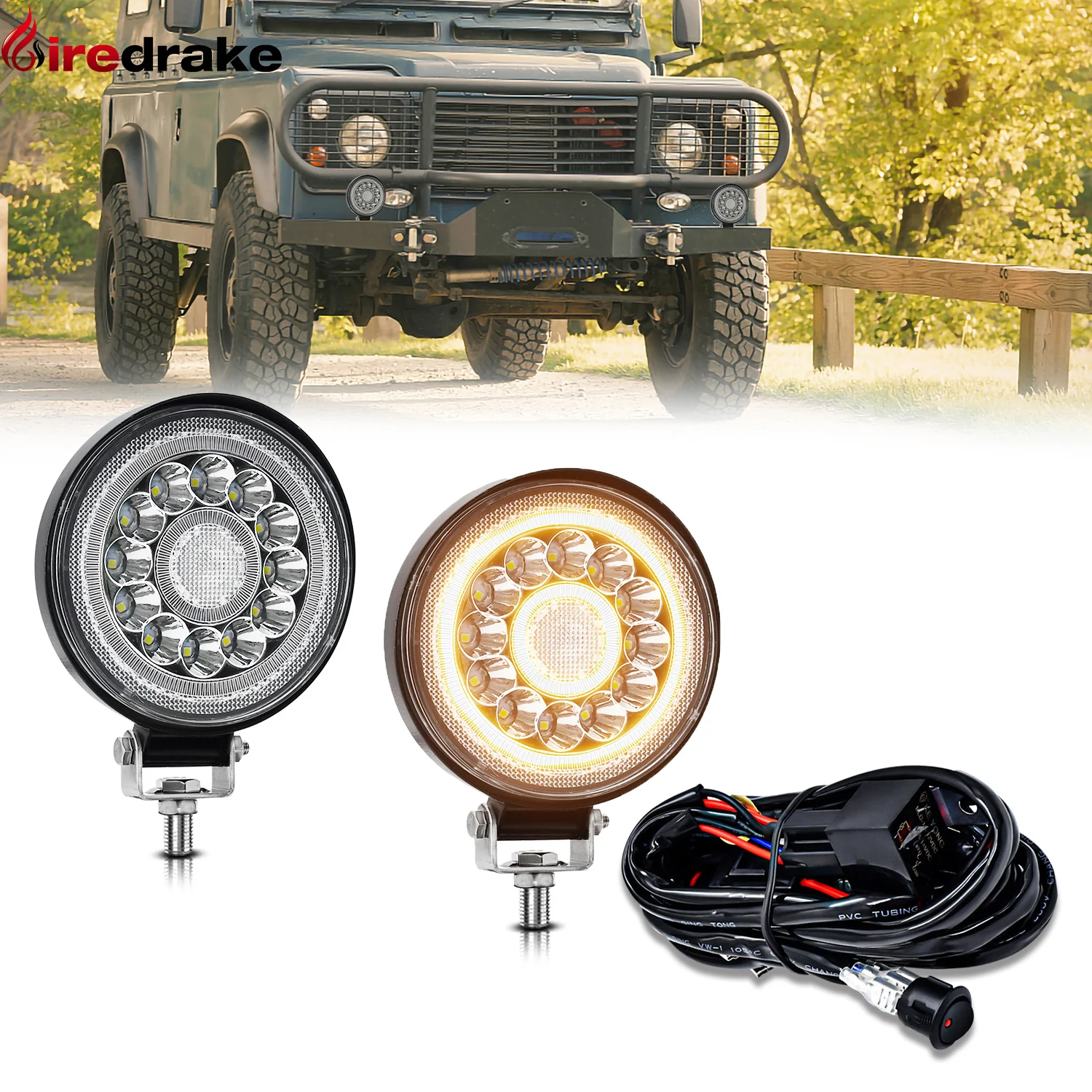 

Round LED Car Work Light 4 inch Daytime Running Lamp Angel Eye Headlight with Wiring Harness Kit 6000K Off-road 4x4 Accessories