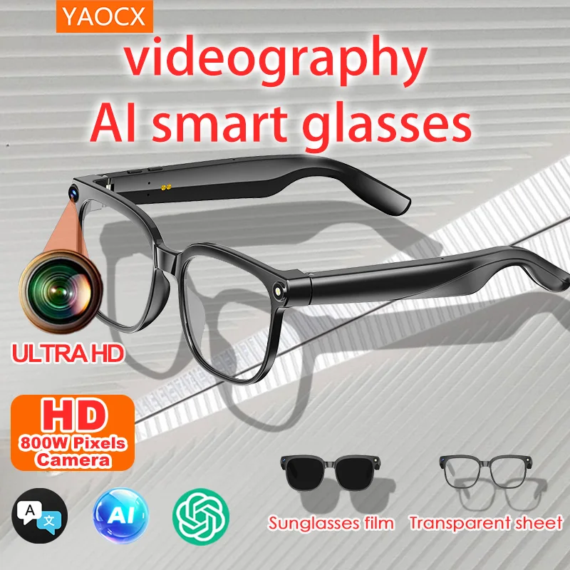 

Умные очки Yaocx AI, 800 Вт, камера, удаленная фотография, HD-видео, Bluetooth-вызов, 290 мАч, направленный звук, умные очки