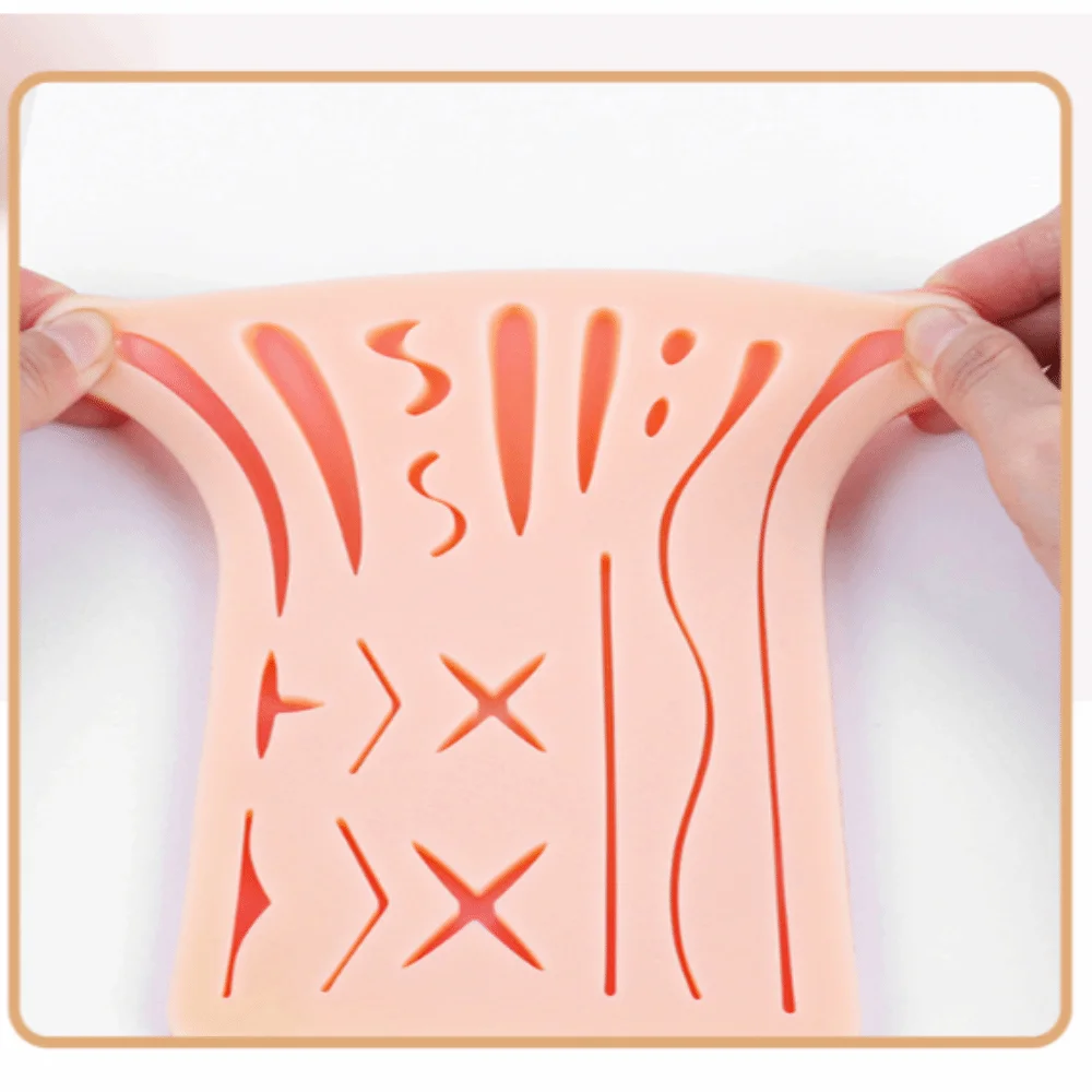 Silicone Skin Suture Kit Suturing Practice with Pre-Cut Wound Operate Suture Teaching Equipment Various Wound Types Soft