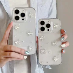 INS Cute Butterfly Transparent Phone Case for iPhone 15 16 14 13 16 Pro Max Girl Plating Glitter Epoxy Anti-full Cover Funda