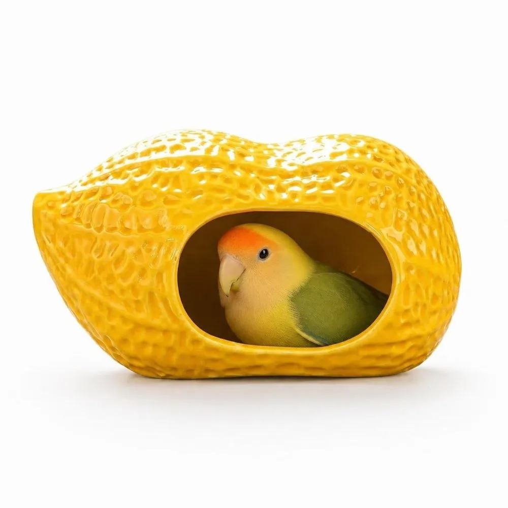 Yellow Ceramic Hamster Nest Cooling Design Peanut and Corn Shape Pet Hiding House Breathable Cartoon Hamster Hideout