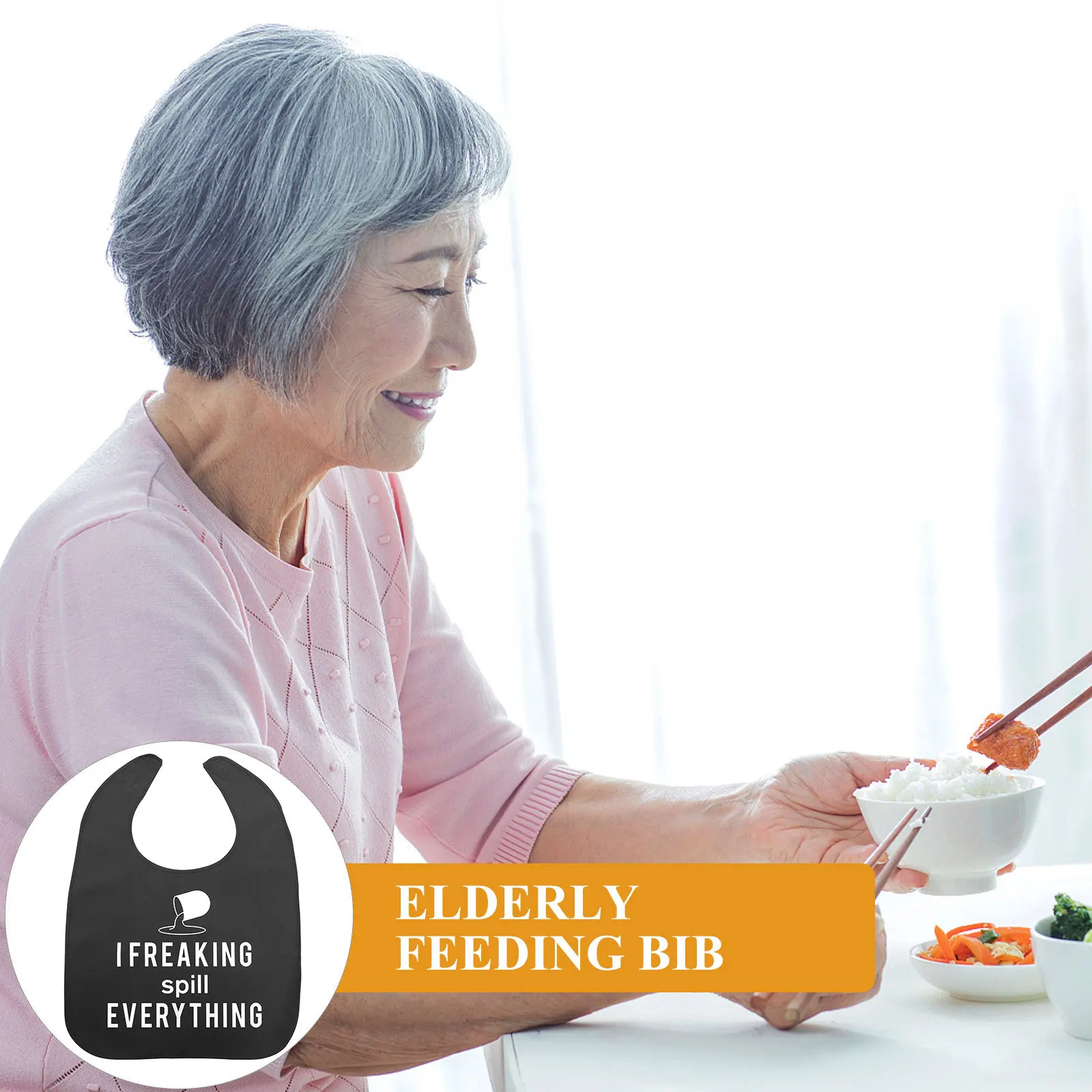 

Adult Waterproof Bib Reusable Wear-Resistant Delicate Dining Bib for Elderly Washable Household Eating Accessory