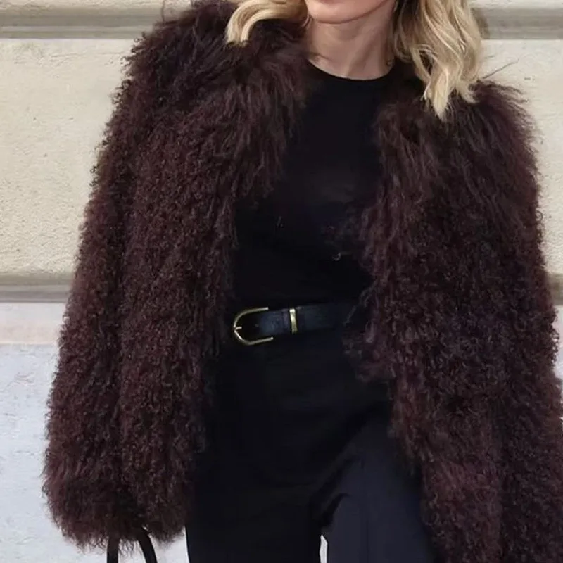 2025, herbst Winter frauen Faux Fuchs Pelz Langarm Mantel Warm Halten Einfarbig Kurze Faux Pelz Lose Mäntel Pelzigen tops