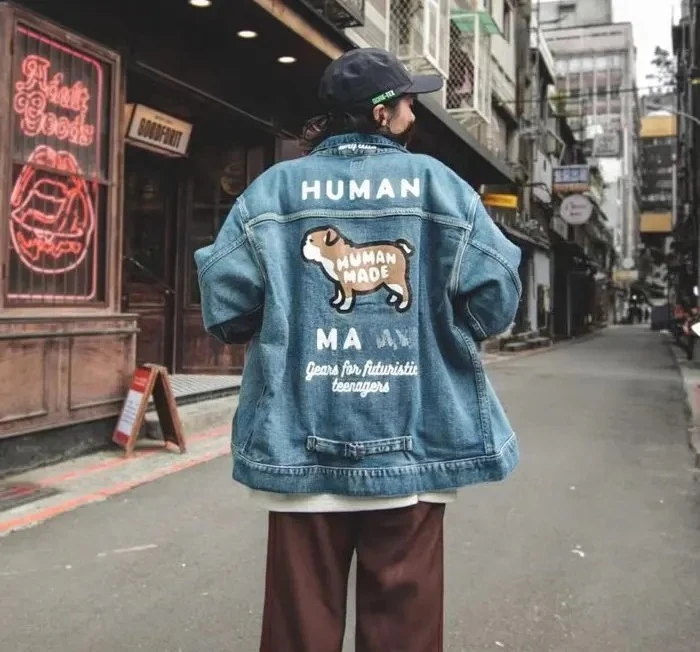 

Джинсовая куртка Humanmd с вышивкой бульдога, в японском ретро-стиле, свободного кроя, унисекс, рабочая одежда, верхняя одежда