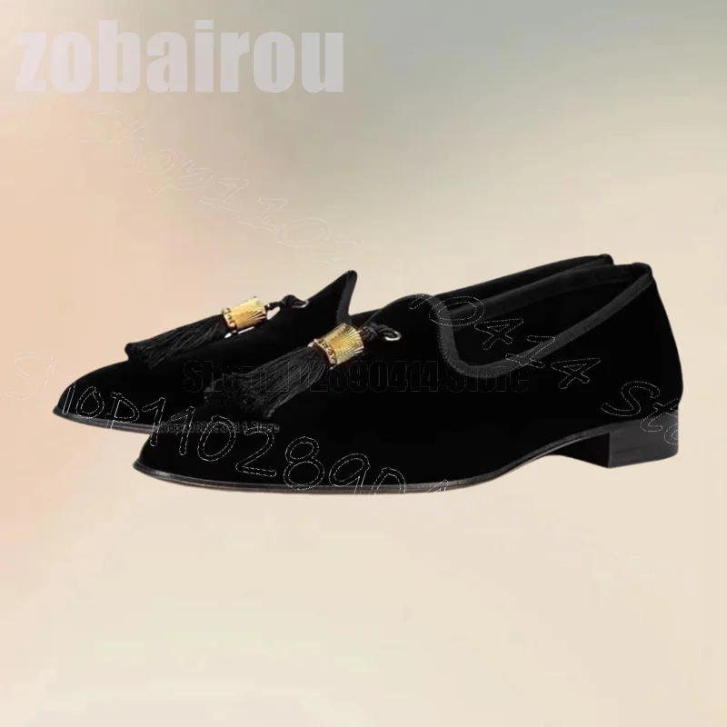 

Black Tassels Decor Suede Pointed Toe Loafers Fashion Slip On Men Shoes Luxurious Handmade Party Banquet Dating Men Casual Shoes