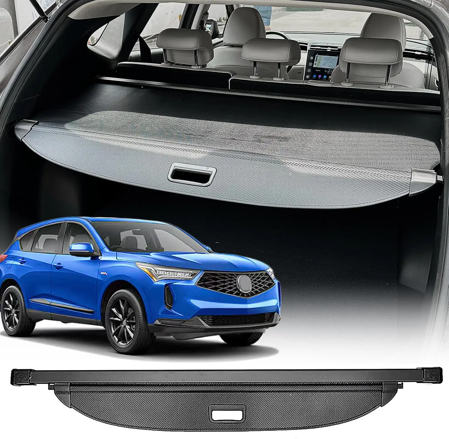 Cubierta de carga Compatible con accesorios Acura RDX 2025 2024 2023 2022 2021 2020 2019, cubierta de maletero retráctil con textura de fibra de carbono