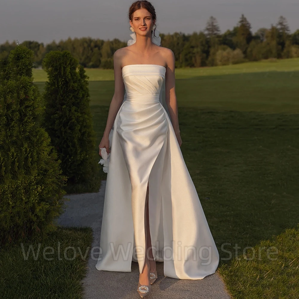 Robe de mariée plissée sans bretelles classique, gaine, longueur de rinçage avec train de balayage, patients fibrSexy, dos ouvert, mariage, quoi que ce soit