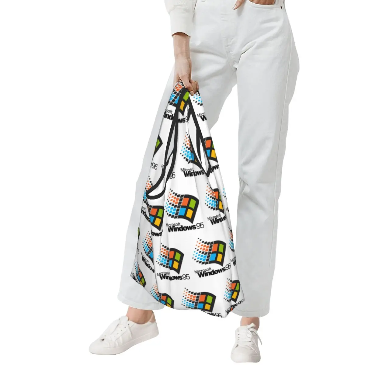 حقائب تسوق صغيرة محمولة تعمل بنظام Windows 95، حقيبة تسوق قابلة للطي، حقيبة يد للبقالة، حقيبة كتف