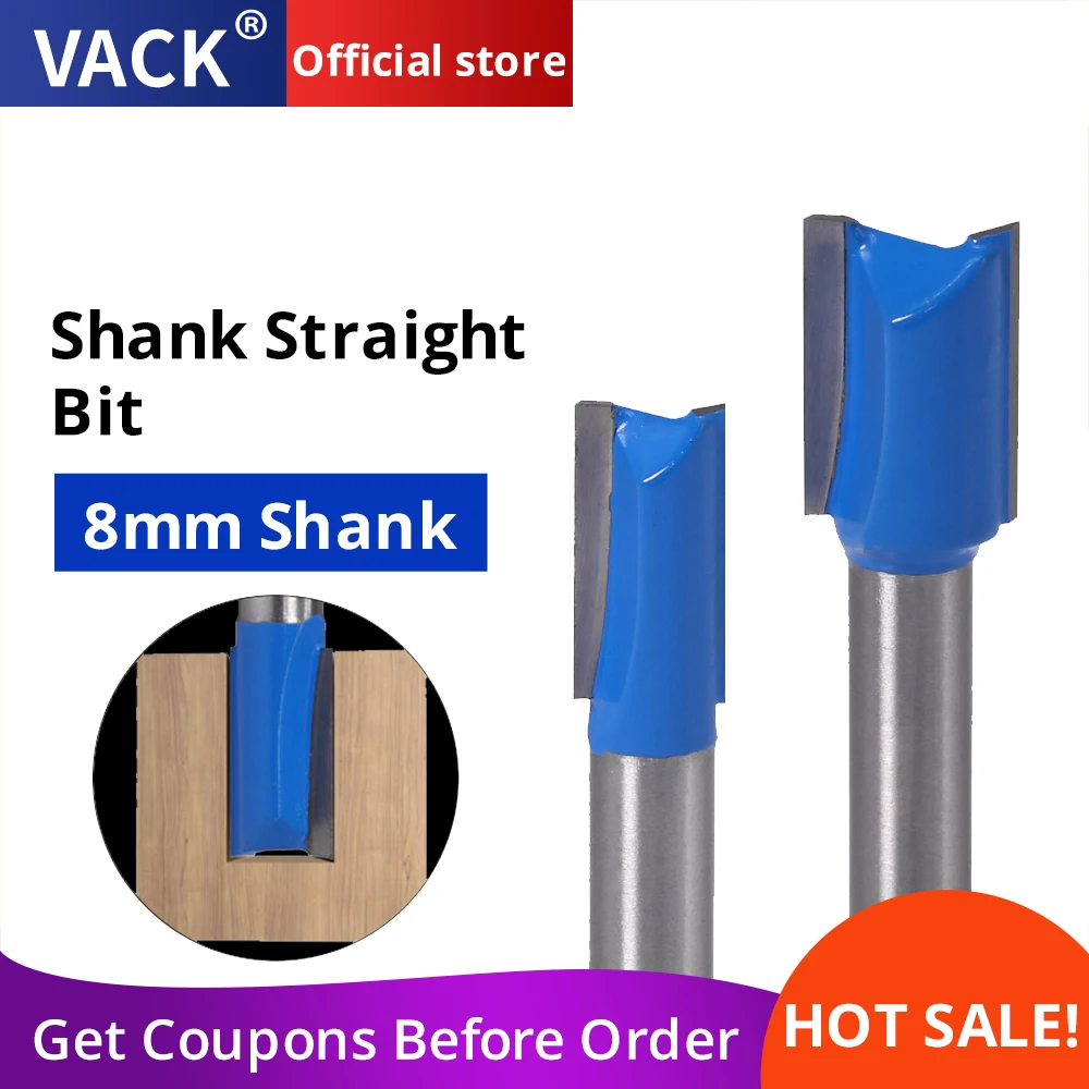 VACK 8mm Shank Woodworking Tools Carpentry In Wood Straight Mlling Cutter Double Edge Slotting Router Bit 8*6 8*8 8*10 8*12 8*14