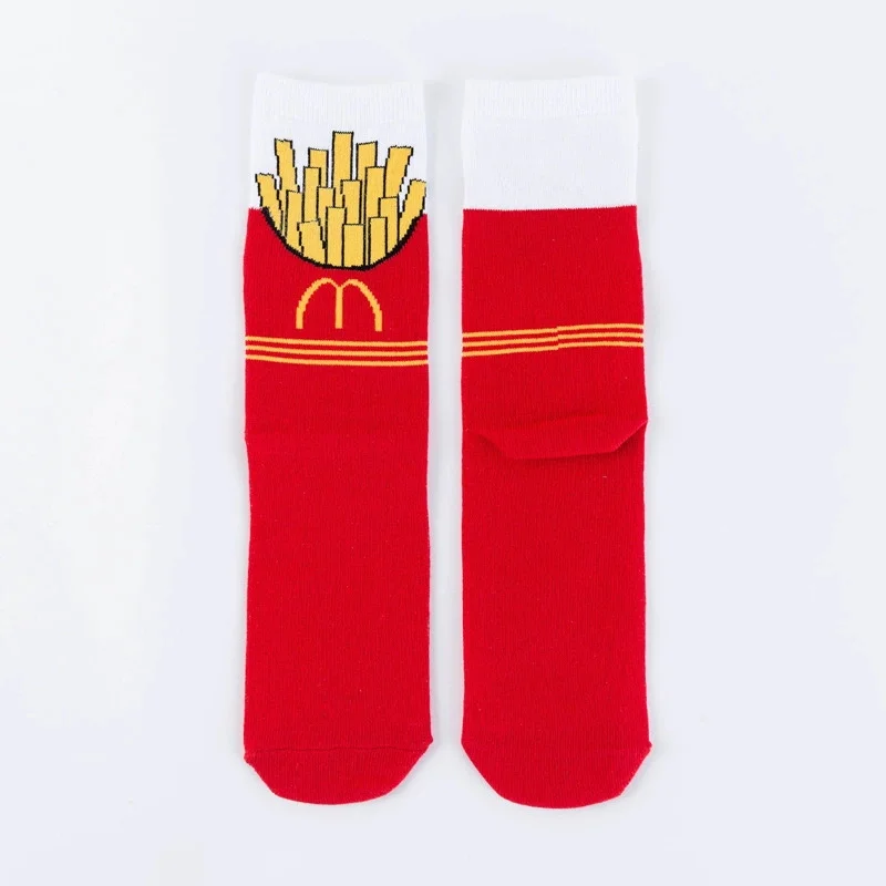 Chaussettes à motif de frites rouges amusantes, adaptées aux cadeaux d'Halloween, de Noël et de la fête de Leon, loisirs polyvalents, une paire de nouveautés