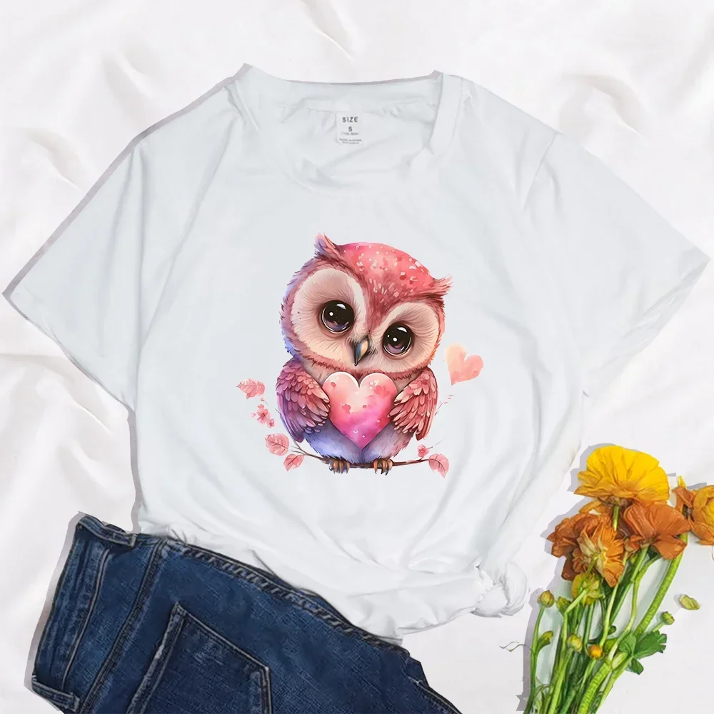 

Y2K Owl Hedgehog Kawaii Funny Tshirt for Women print ladies T-shirt casual basis O-collar Black shirt short sleeve ladies Tshirt