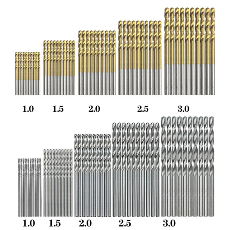 

1-3mm Titanium Plated Twist Drill Set Gold/White small drill bit electric drill drilling set woodworking drill and opening Tool