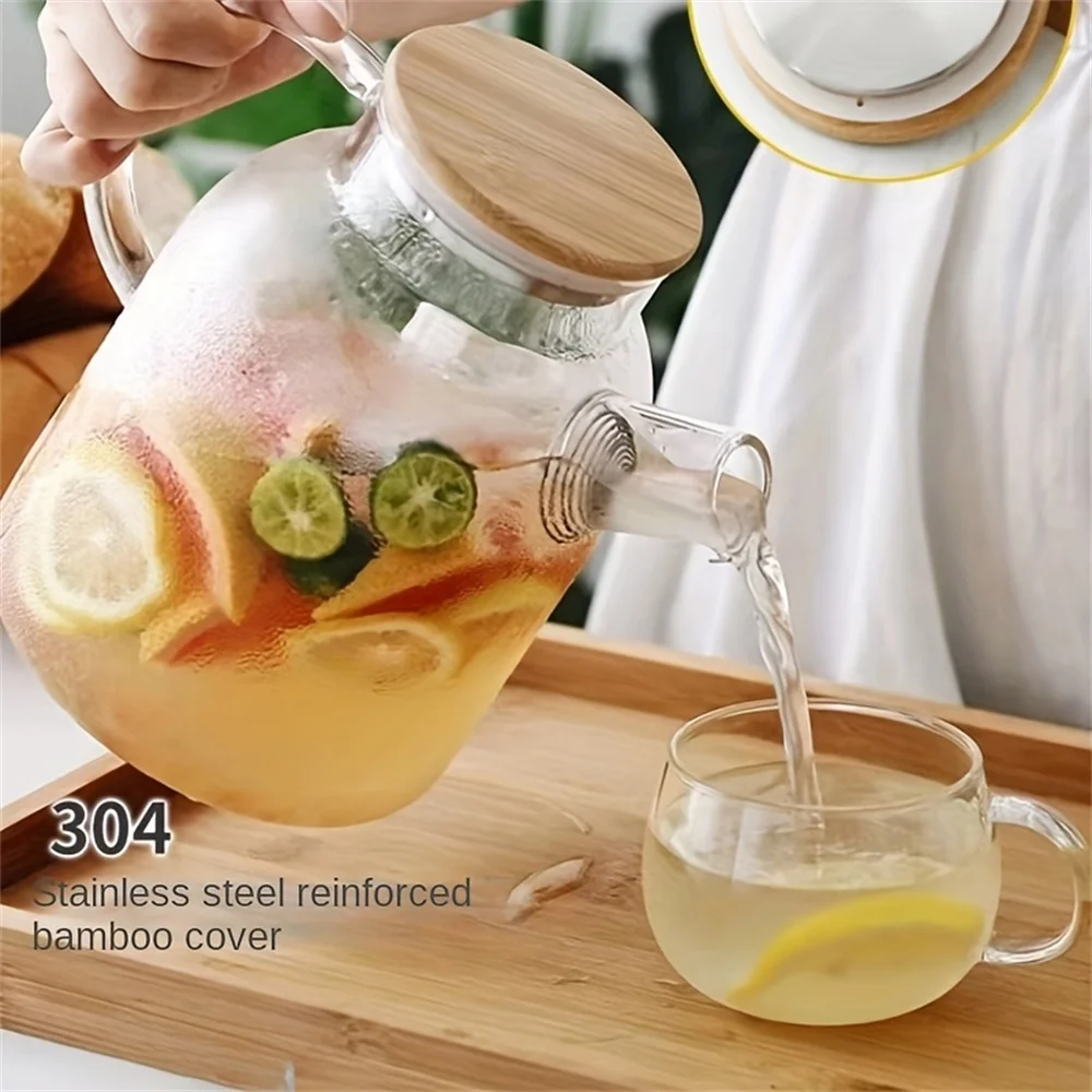 1L/1.8L Large Capacity Glass Teapot High Temperature Resistant Kettle for Steamed Juice Fruit & Iced Tea Home Kitchen Access