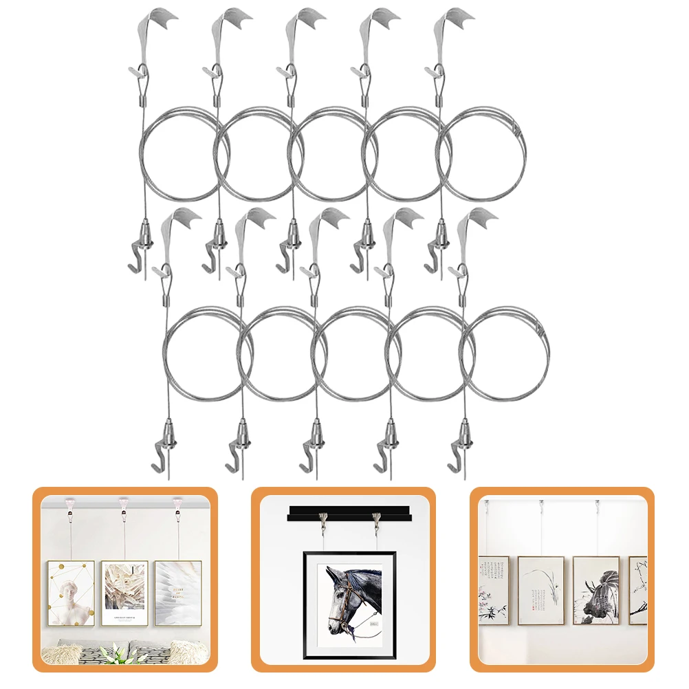 

10 Sets Picture Hanging Hooks Picture Rail Hook Hanging Hook Hanger Frame Hook Picture Guide Rail Hook For Exhibition Lamp