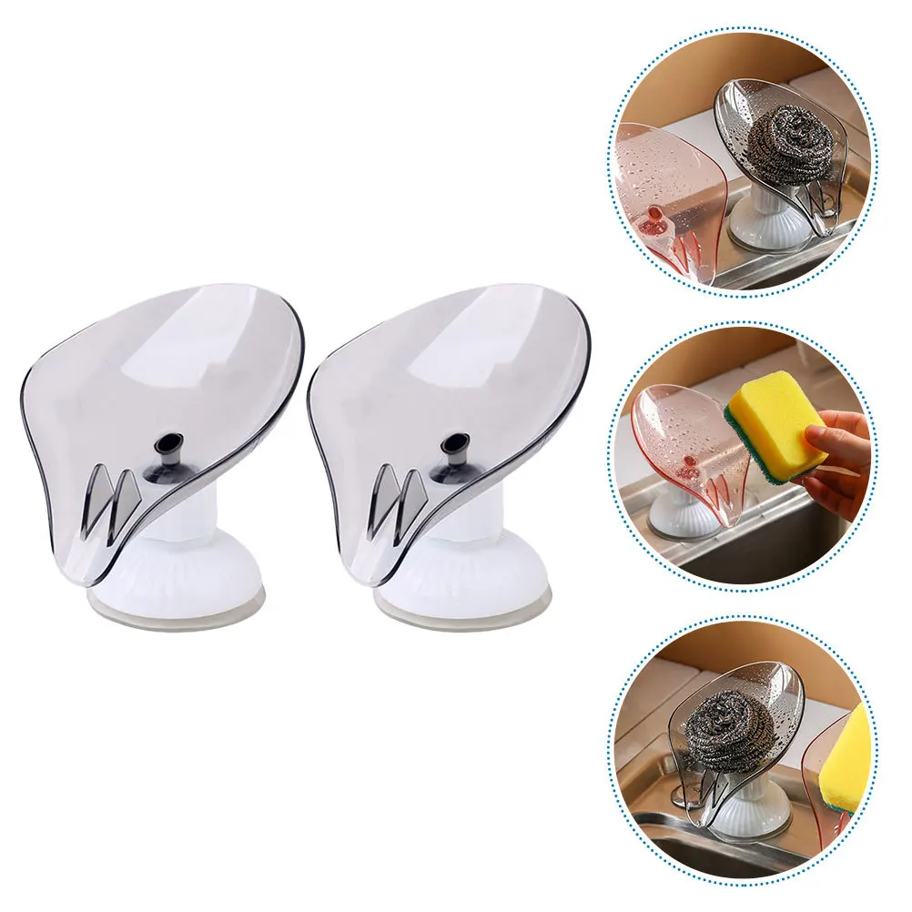 

2Pcs Bar Soap Holder Tray with Suction Cup Self Draining Storage for Bathroom Countertop Leaf Shape Soap Dish Organized Drying