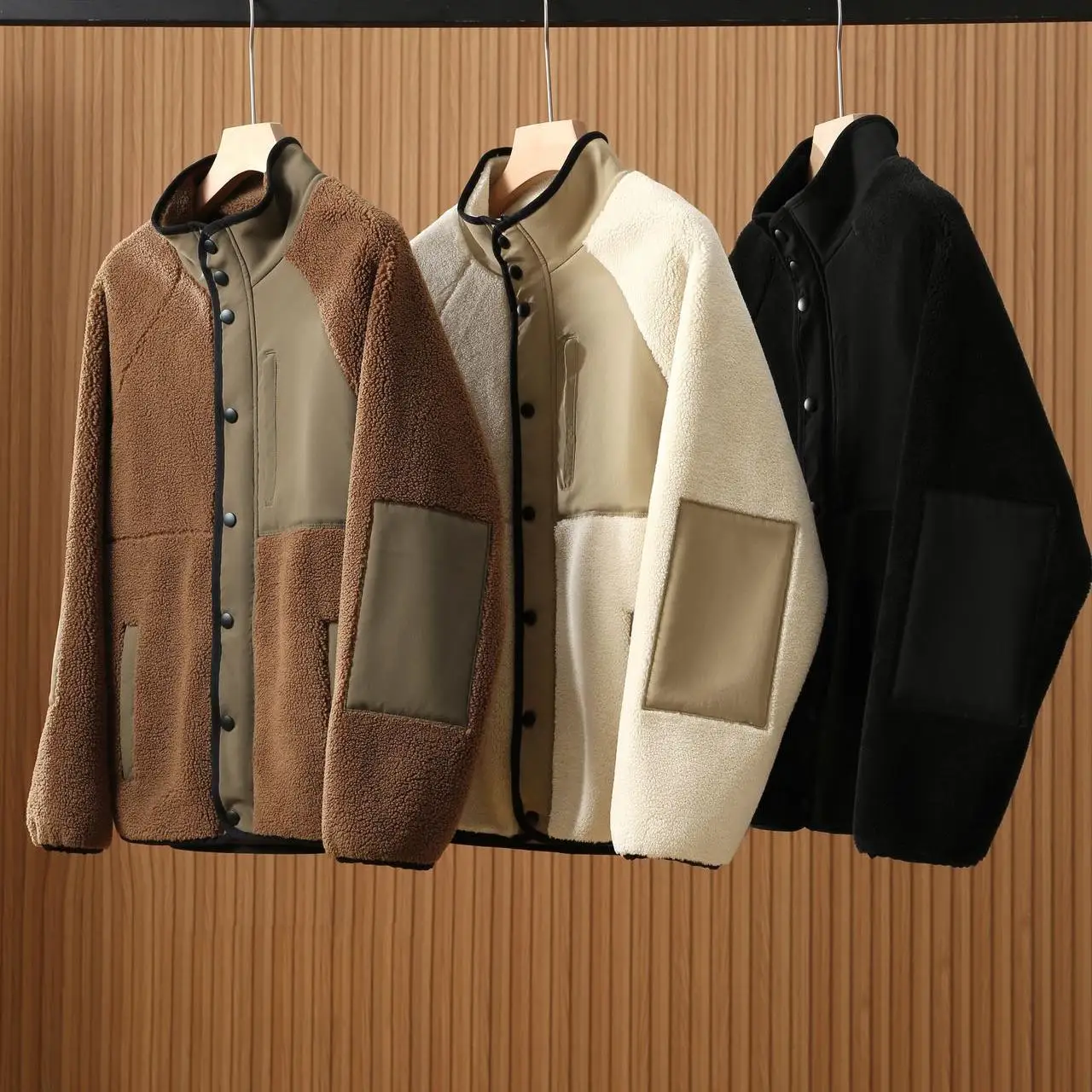 

Warm Soft Lamb Velvet Stand Collar Jaet Couple Sle Autumn Winter New Arrival Youth Faion Urban Outerwear Polyester Nylo...