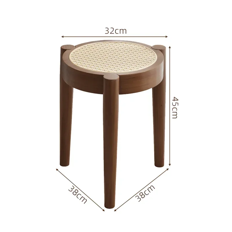 Rattan Weaving Circular Dining Stool, cor de noz, Nordic Ins, Stacked Space Saving Ottomans, cadeira de vestir, mobília da sala