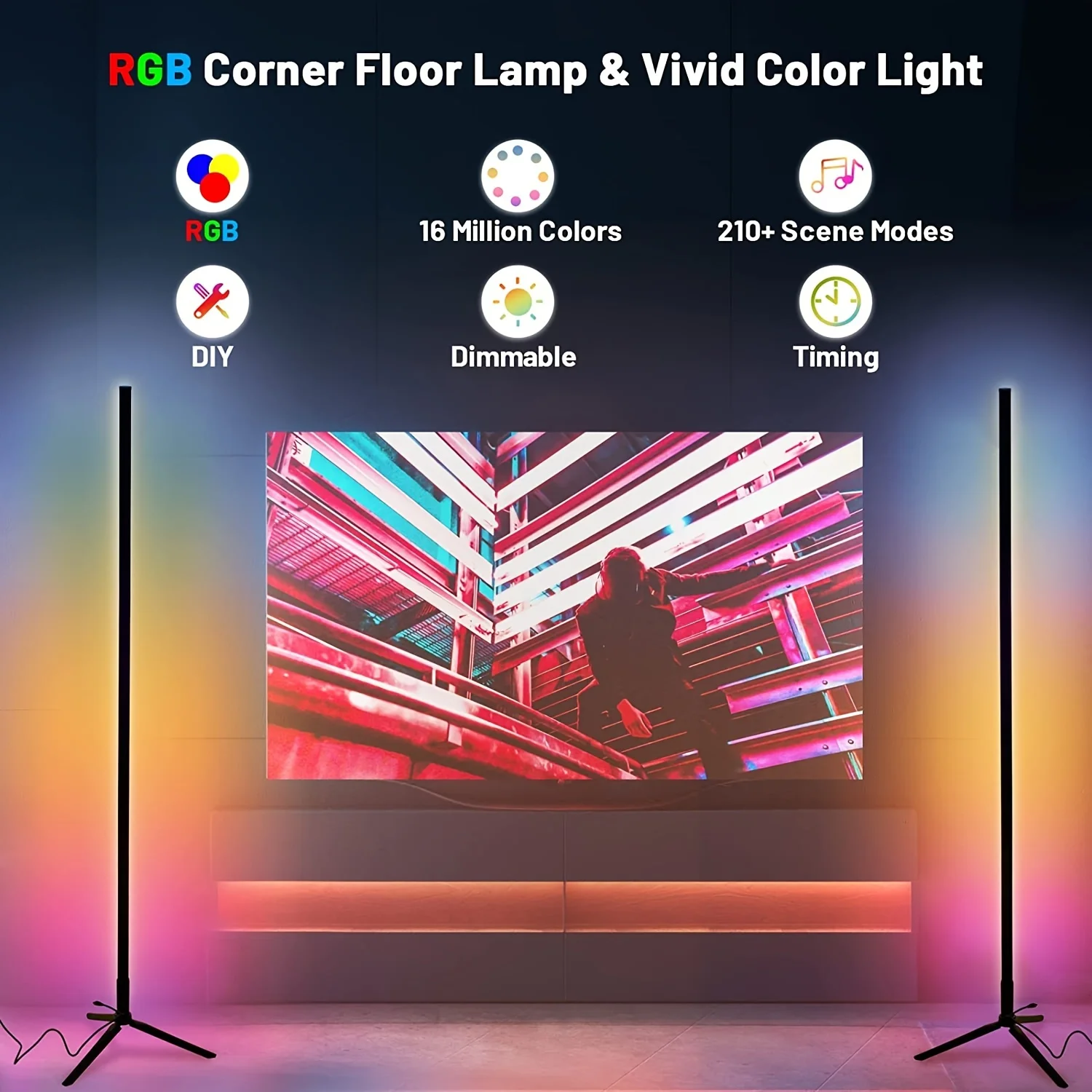 120CM Dimmable RGB LED Standing Atmosphere Light Smart Bluetooth WiFi Tripod Floor Lamp for Bedroom Gaming Room Christmas Decor