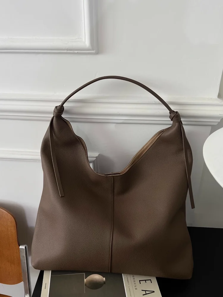 Fashion Casual Underarm Bag Genuine Leather Women Tote Bag\\Handbag Simple Real Leather Lady Shoulder Bag Commuter Bag Large