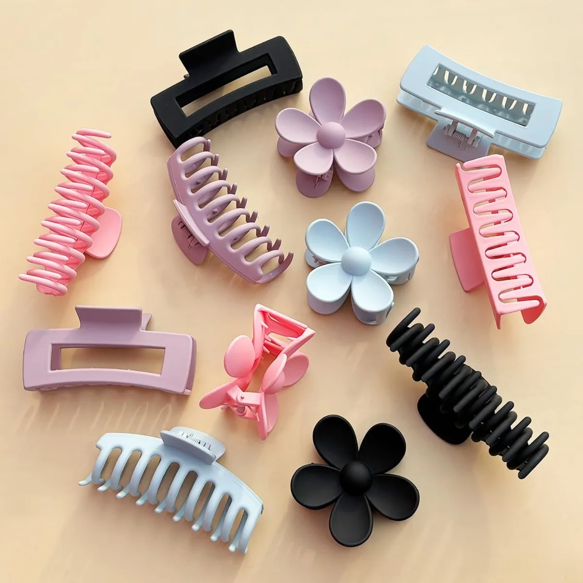 12Pcs Neutral Tone Plastic Hair Claw Clips Set, Large Non-slip Hair Clamps, Matte Hair Accessories for Women Daily Styling