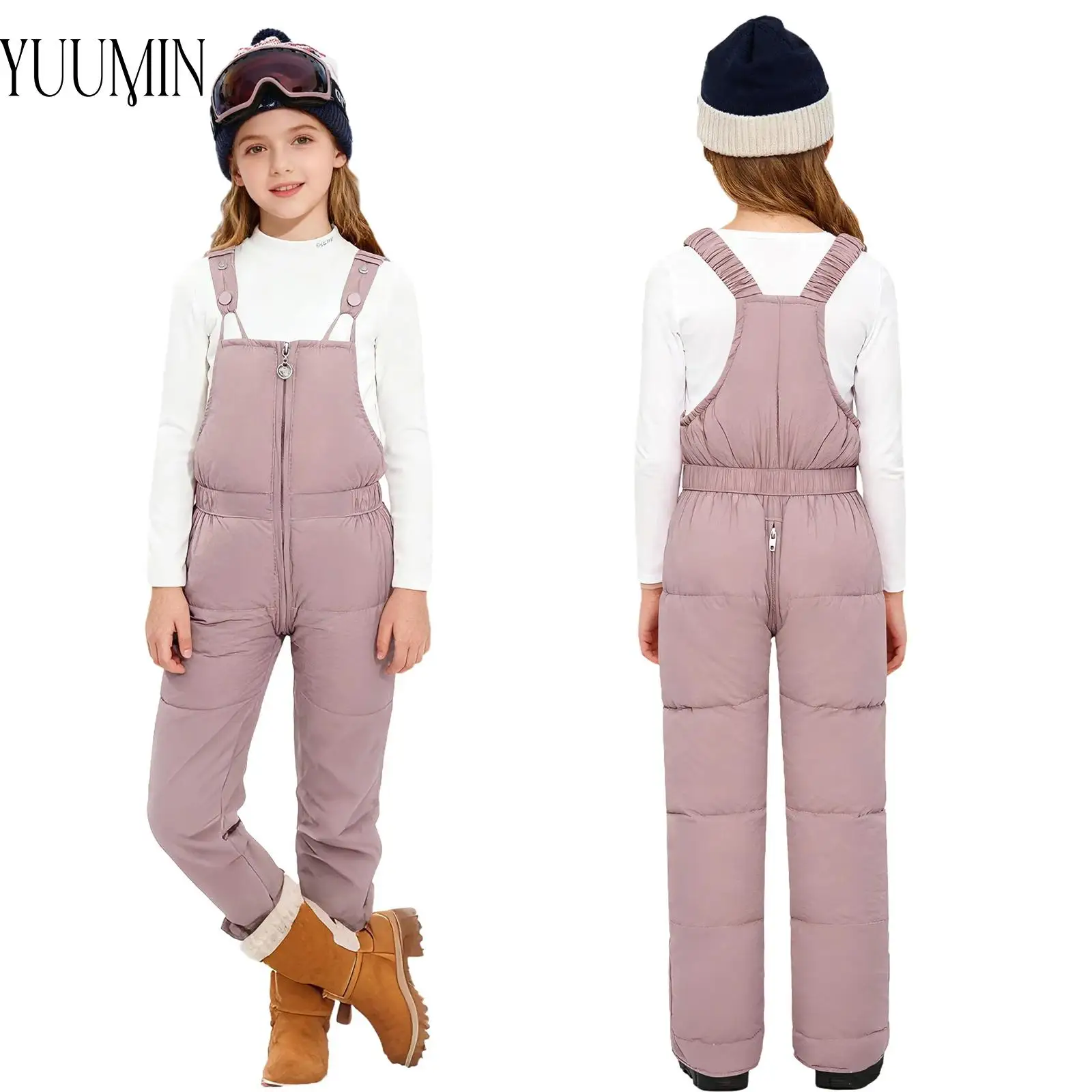 

Kids Toddlers Girls Boys Snow Jumpsuit Zipper Crotch Elastic Shoulder Straps Padded Overalls for Outdoor Skiing Travel Party