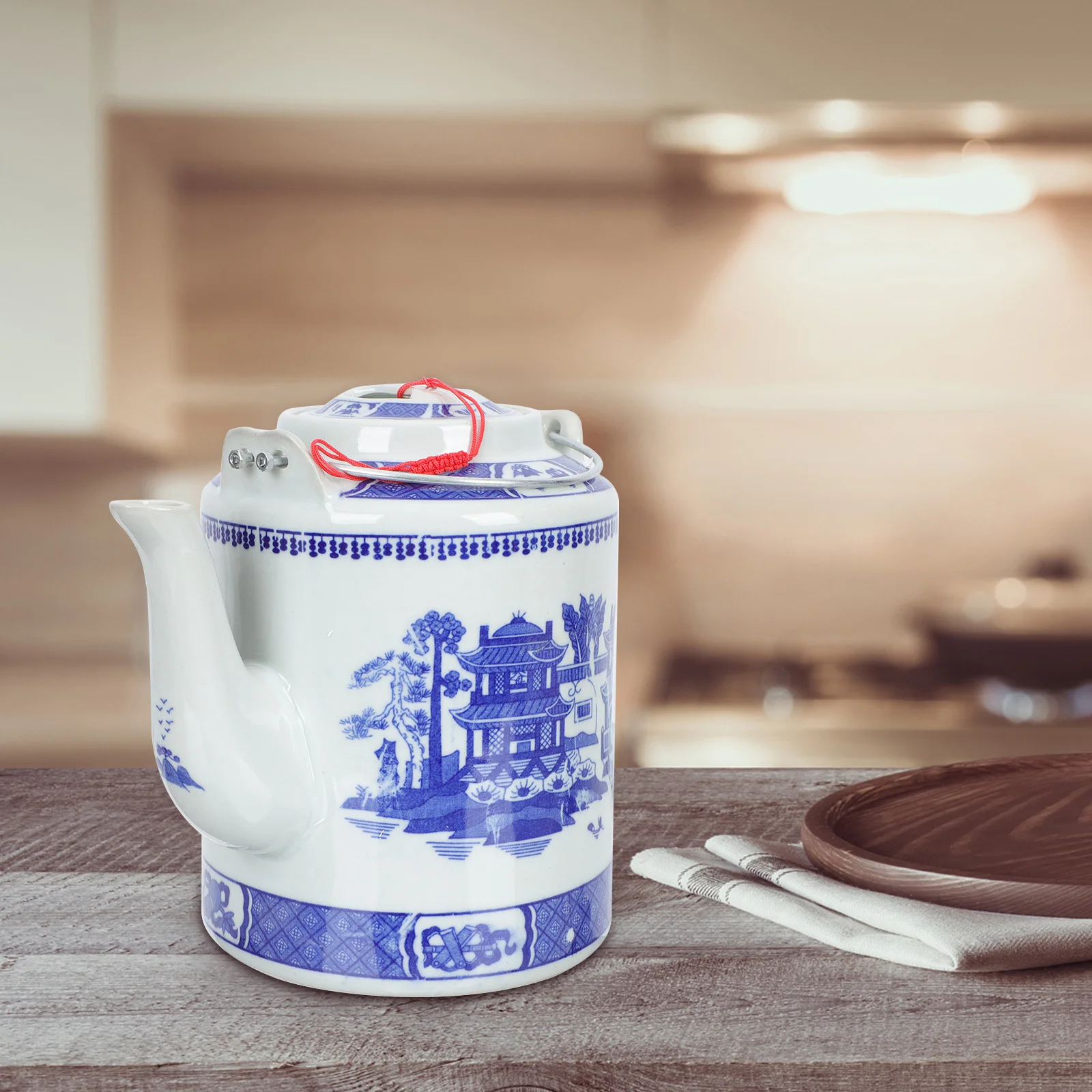 

Blue and White Porcelain Pot Vintage Handmade Practical Teapot for Household Office Outdoor Enjoyment