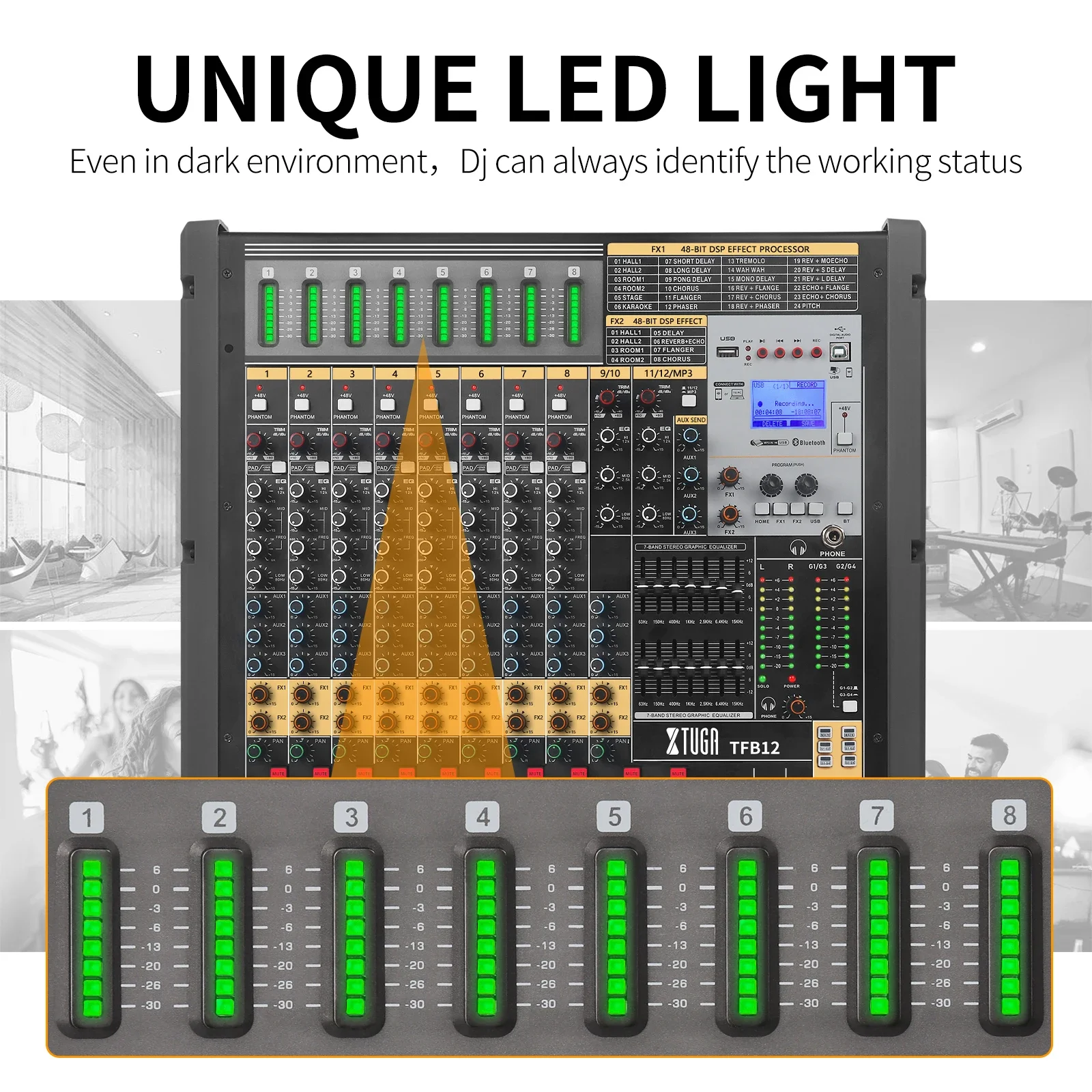TLF Xtuga  TFB20 Professional o Mixer 20-Channel Dual 7-Segment Balanced Tuning USB Interface for Video Lighting Professiona