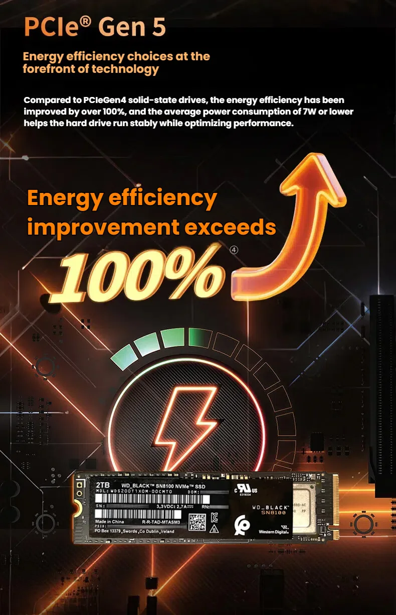 Western Digital PCIe 5.0 New SSD SN8100 1TB 2TB 4TB NVMe Read 14900MBs M.2 2280 Solid State Drive For PS5 Gaming Desktop Laptop