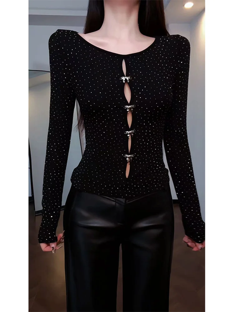 

Женский сексуальный топ Cve Song с рюшами, вырезами и пайетками, с длинными рукавами, из смесового полиэстера и спандекса, для занятий спортом