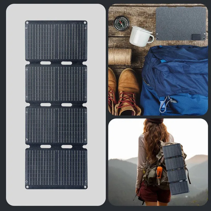 Waterproof ETFE 60W Foldable Portable Solar Panel Charger with USB DC Type-C for Outdoor Camping Solar Battery Charger 5V 18V