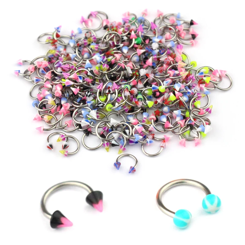 10 sztuk akrylowe podkowy przegrody pierścienie okrągłe sztanga wargi Labret biżuteria do brwi chrząstka przekłucie tragus kolczyki losowy kolor
