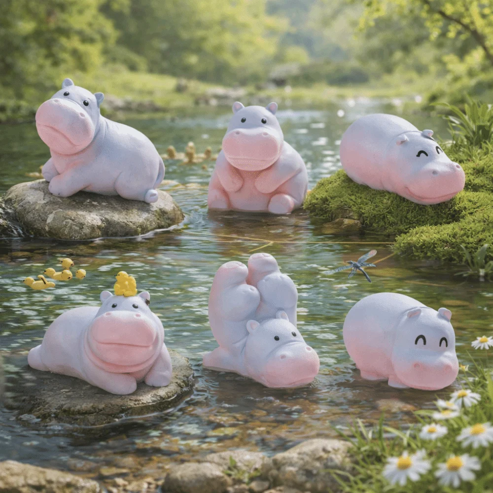Q-like pear-shaped design Resin Hippo Statue Cartoon Style 6 options available Baby hippopotamus figurine Miniature Figure