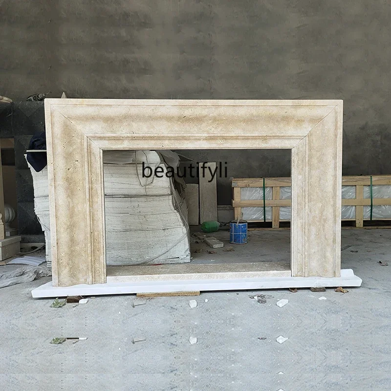 

Marble fireplace stone French retro style travertine, stone carving fireplace decorative cabinet B06