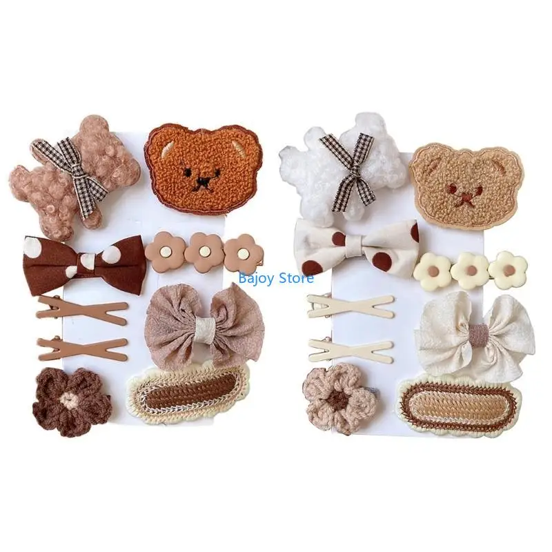

63HE 9pcs/set Girl Hair Clip Set Bear Hair Clip For Girl Bow Barrettes Flower Hair Clip Hair Barrettes Kid Hair Clip
