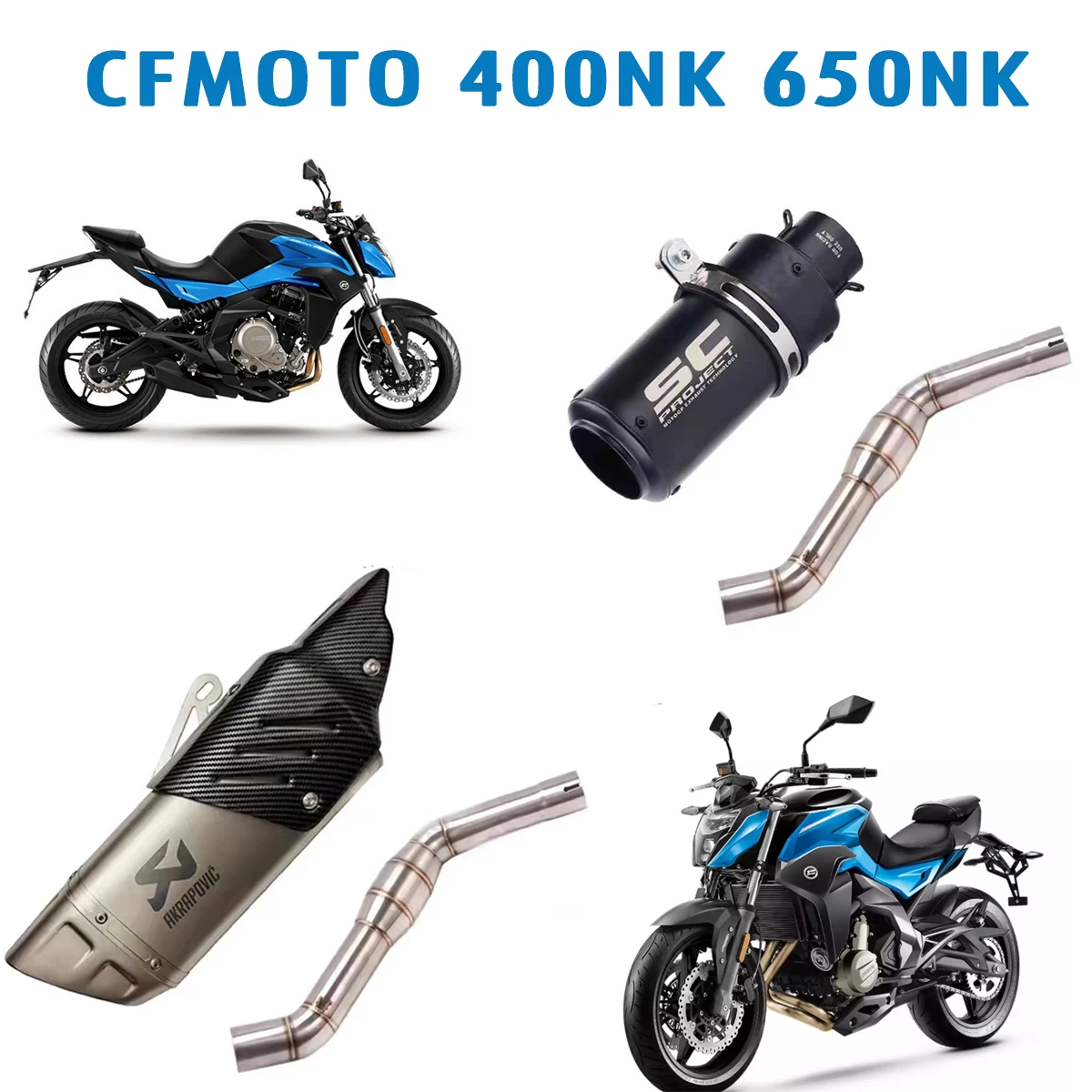 Motorcycle 400nk muffler middle tail exhaust fittings exhaust pipe muffler carbon fiber cover FIT FOR CFMOTO 650NK NK650 650 NK