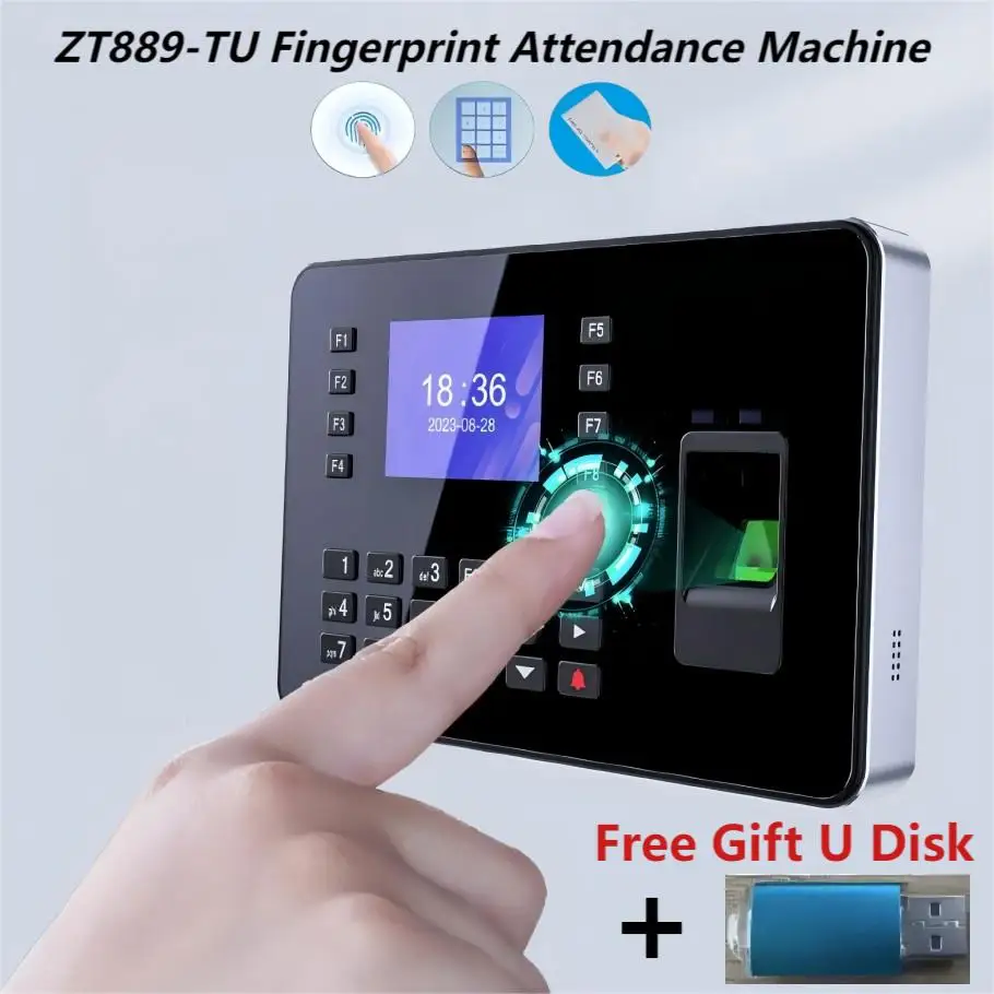 ZT889-TU Fingerprint Password ID Card Attendance Machine 2.8Inch HD Color Screen Voice Prompt EXCEL Form Automatic Generation