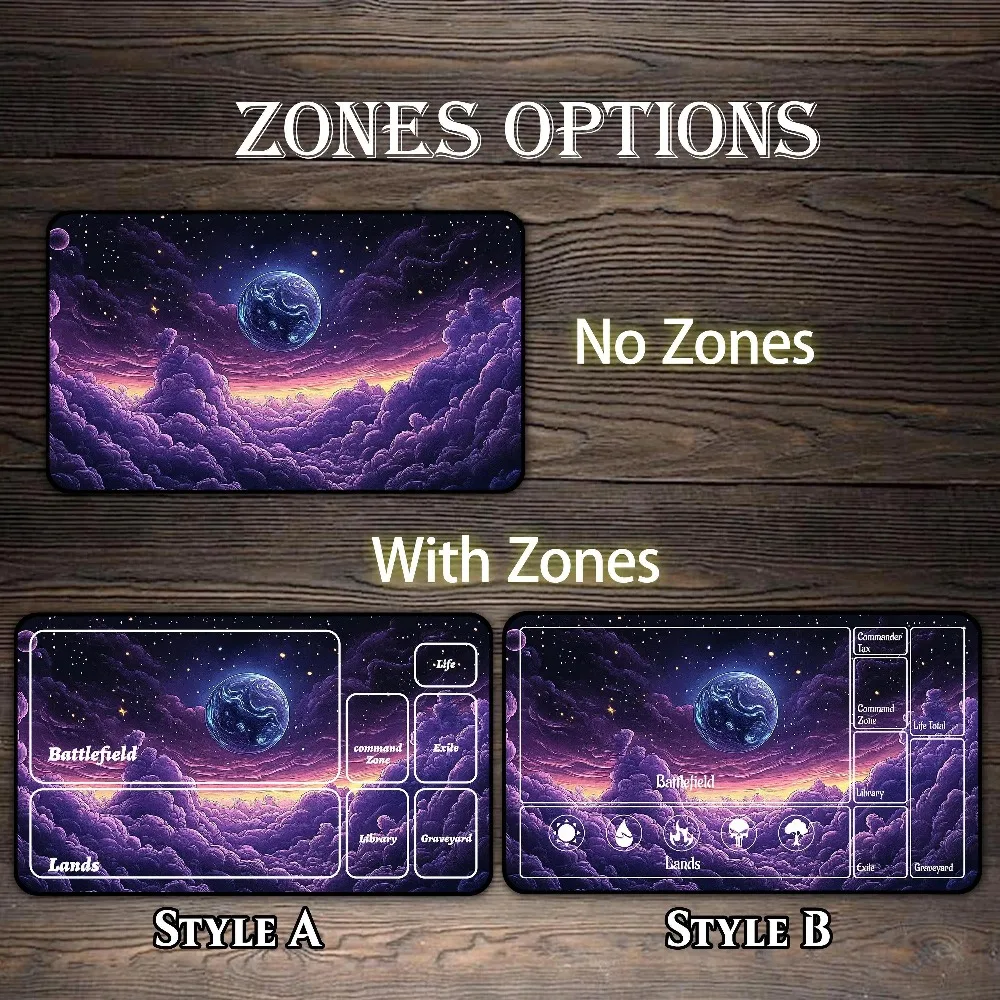 Cosmic Planet Above Purple Clouds TCG Playmat Starry View Non‑Slip Desk Mat for Card Game Esports Office Home Gift