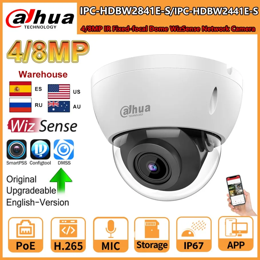 Dahua 8MP IR PoE 固定ドーム WizSense ネットワーク カメラ 4K IPC-HDBW2841E-S 4MP IR IPC-HDBW2441E-S 内蔵 MIC ビデオ監視