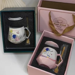 Caneca Cerâmica De Diamante Marmorizado, caixa De Presente, copo De água Do Casal, loja De Casamento, presentes Do Evento Da Lembrança