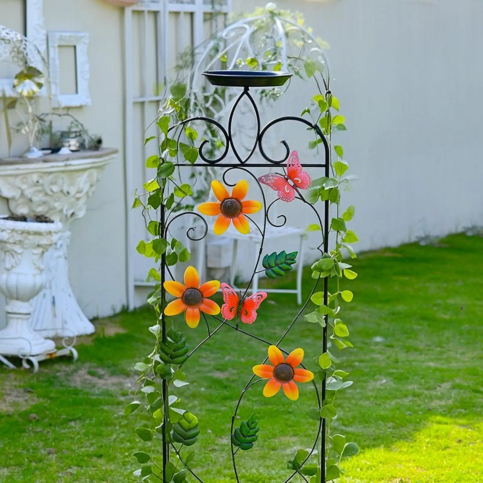 

Bird Bath with Trellis Iron with Bird Bowl Birdbath for Patio Yard Outdoors